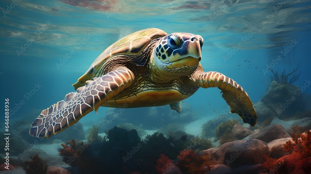 Obraz premium AI generated illustration of a turtle swimming in the sea