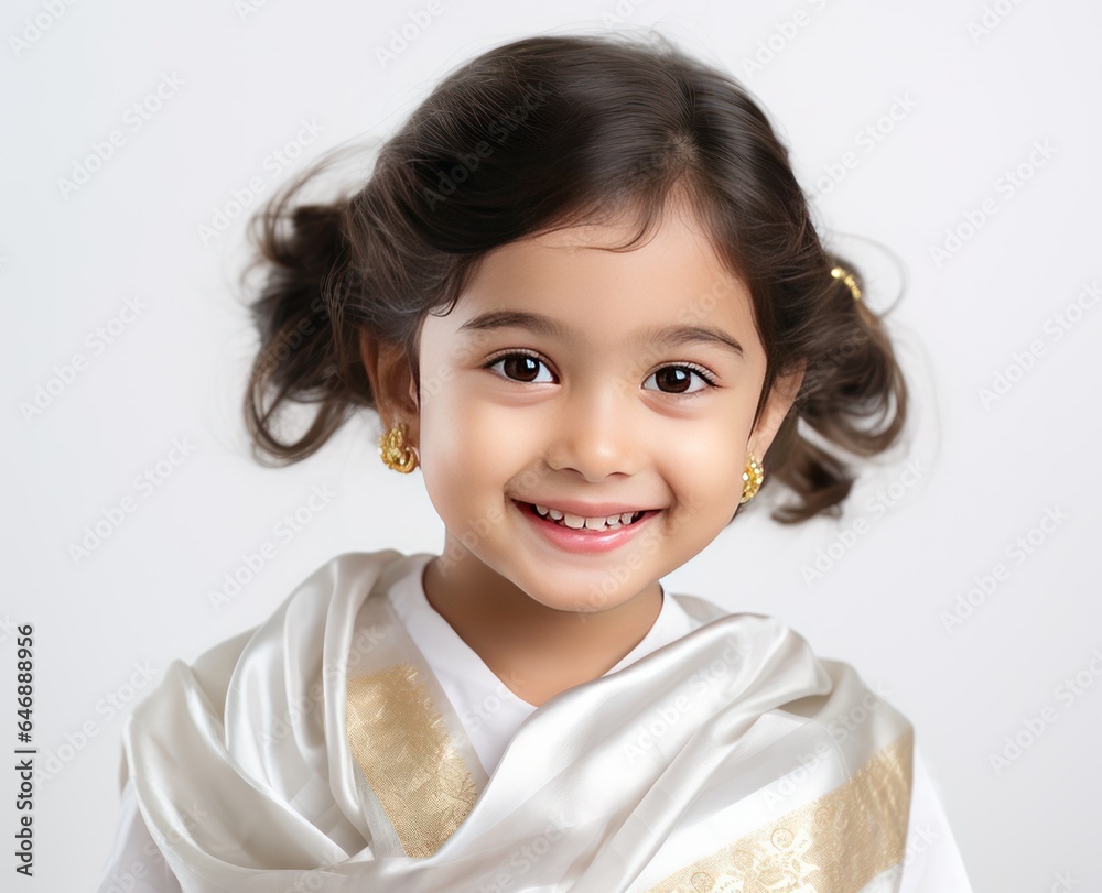 Beautiful Indian Little Girl in Silk Saree looking cute with smile on face Beautiful Indian Little Girl in Silk Saree looking cute with smile on face