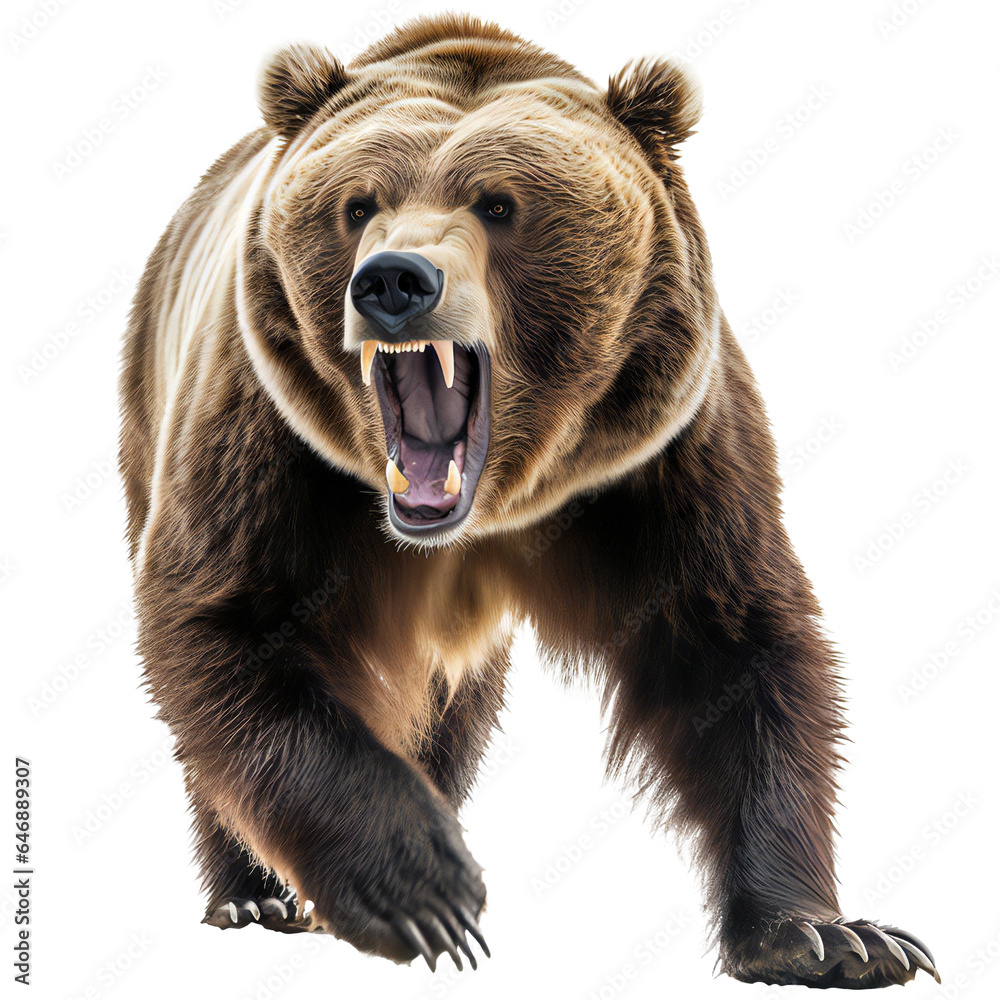 ferocious grizzly bear isolated on transparent - obrazy, fototapety, plakaty 