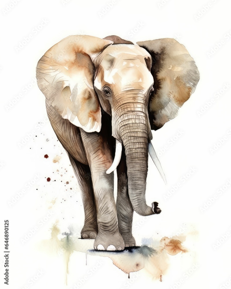 Vibrant illustration of an  African elephant with white background
