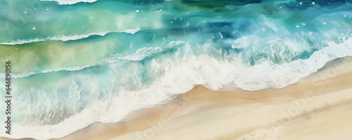 Illustration of a tranquil beach with gentle waves on a sunny day