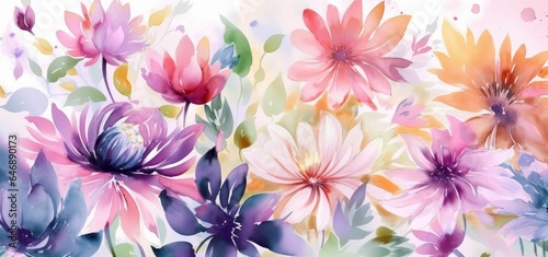 Wallpaper Mural Vibrant illustration of colorful watercolor flowers with a white background Torontodigital.ca