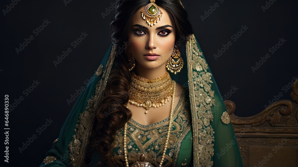 A Punjabi Bride in Deep Green and Gold