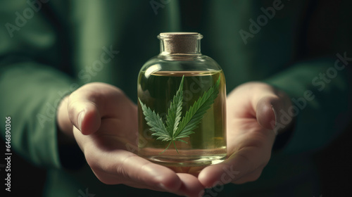 Person holding marijuana plant oil