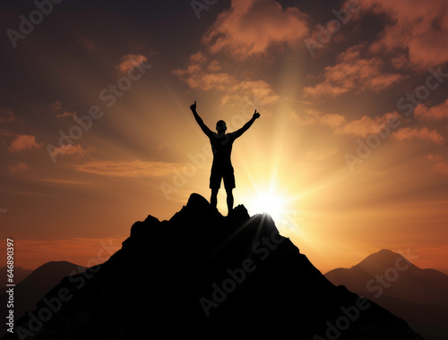 Silhouette of a successful person reaching the top