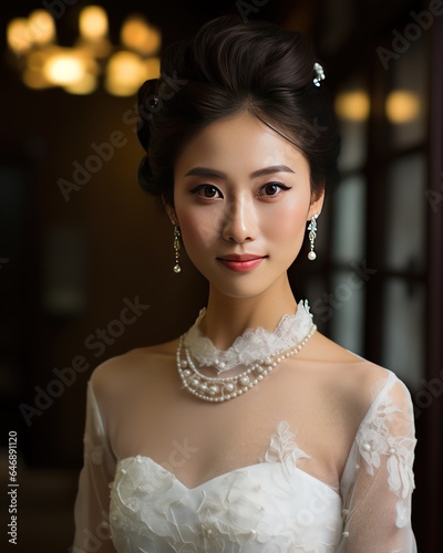 Closeup Portrait of Young Chinese Bride with Shallow Depth of Field