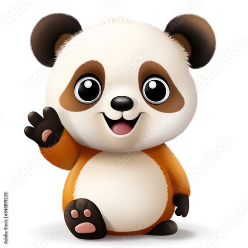 Cute Panda waving hand isolated on white background