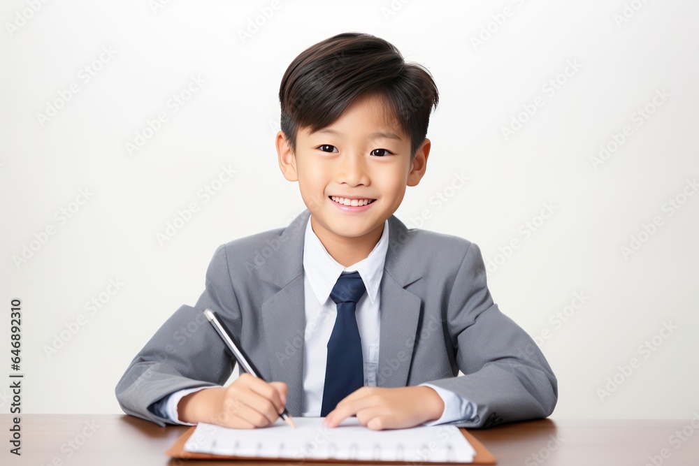Happy Japanese School Boy Doing Homework Happy Japanese School Boy Doing Homework
