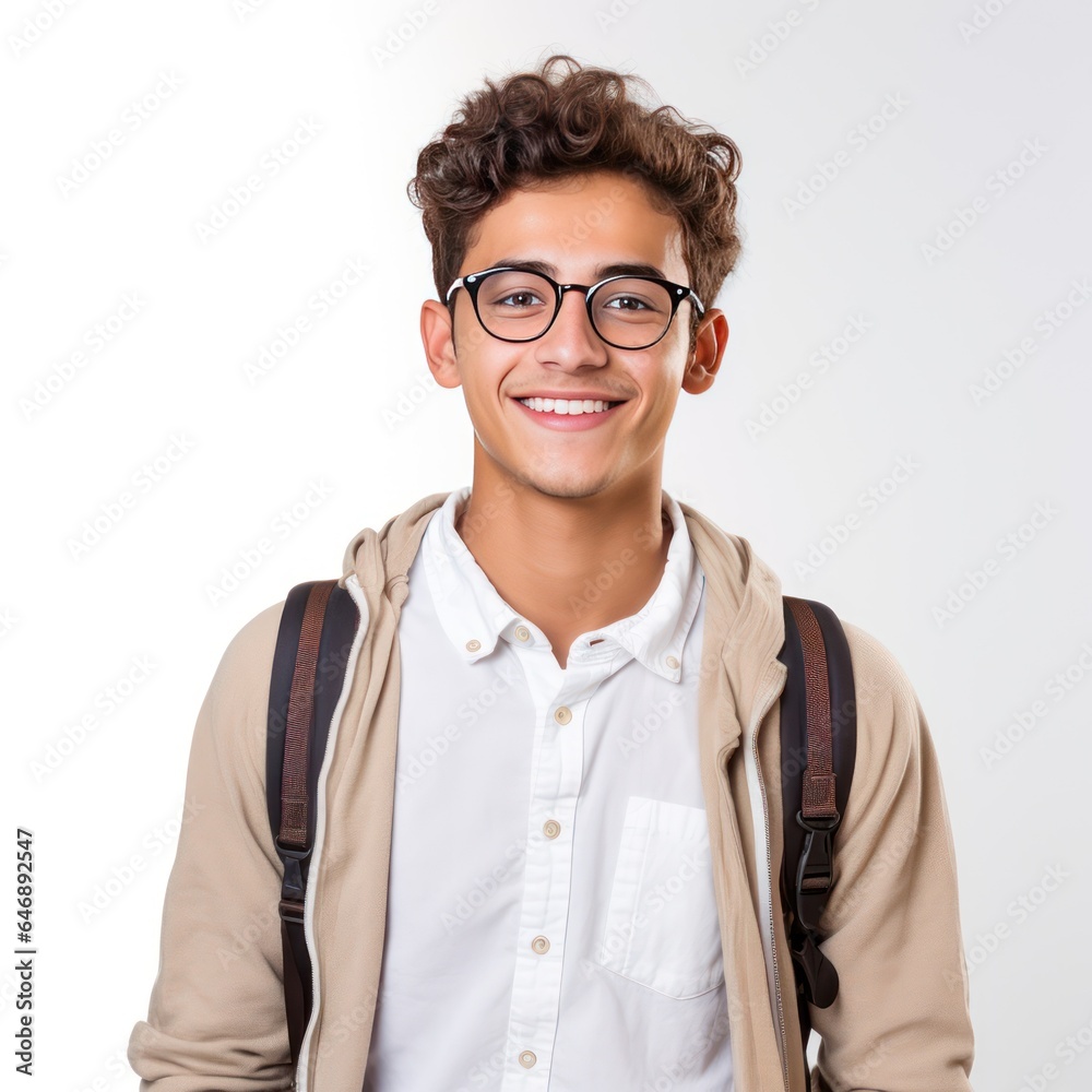 Latin Young Student with Glasses, Happy and Proud