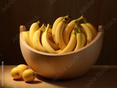 Bananas in a modern wooden bowl. Minimal. Generative AI