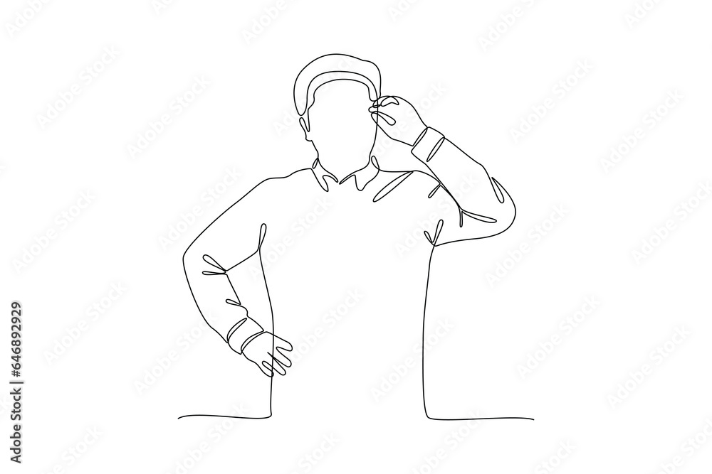Continuous one line drawing Confused people in doubts and thoughts concept. Doodle vector illustration. Continuous one line drawing Confused people in doubts and thoughts concept. Doodle vector illustration.
