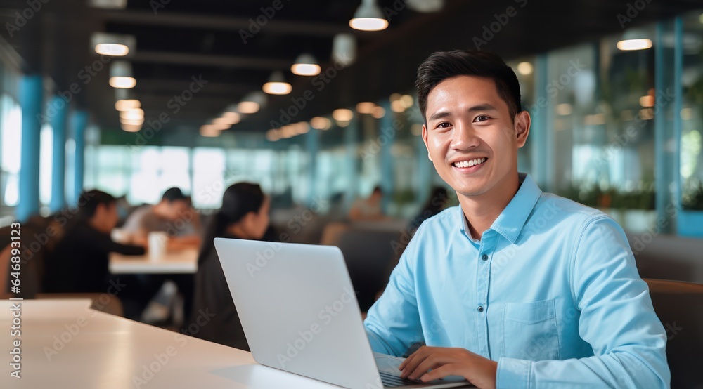 Professional Filipino Live Chat Support Agent in Light Blue Polo - Office Setting Professional Filipino Live Chat Support Agent in Light Blue Polo - Office Setting