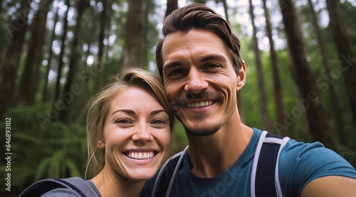 Cute Couple Smiling at Camera - Tall Man, Short Woman in Casual Attire