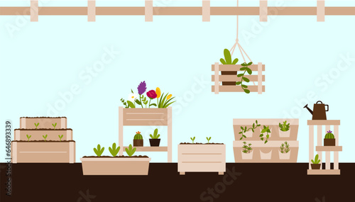 Illustration of set of plants and pots