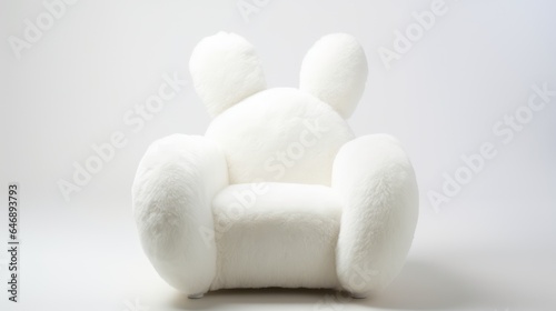 Real photo of a soft fluffy kid armchair inspired by a shape of a kawaii bunny