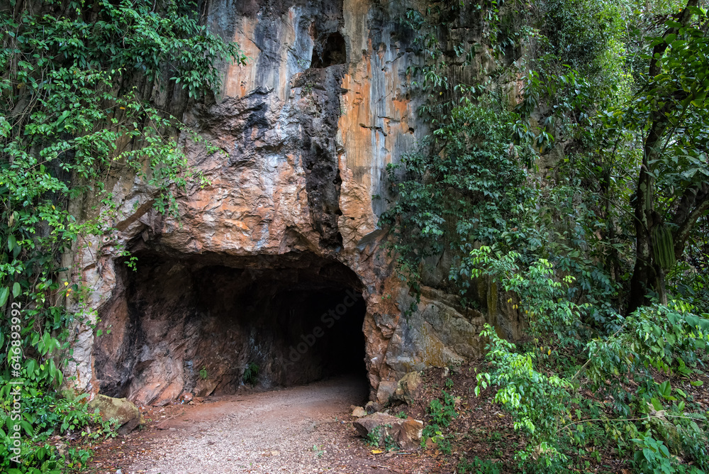 Fototapeta premium Cave tunnel to Tasik Cermin or Mirror Lake, Ipoh, Malaysia
