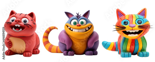Funny cats formed from plasticine, different versions, cartoon, isolated