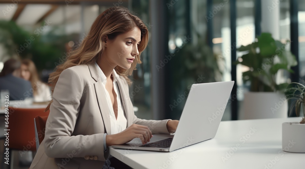 Smart young lady businessman working on a laptop in his office Smart young lady businessman working on a laptop in his office