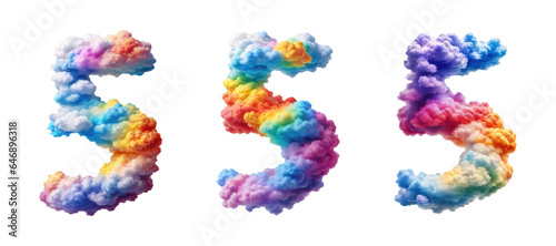 The number five 5 made of colorful colors photo realistic clouds are rainbow colors. 
The background is transparent.