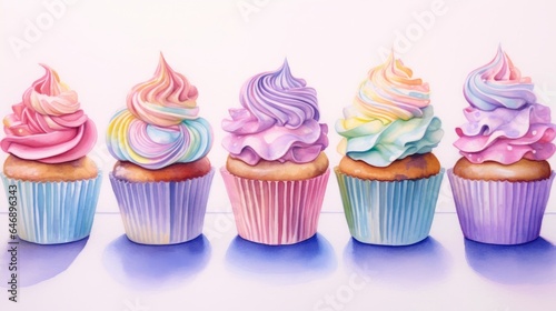 Delightful pastel watercolor cupcakes AI generated
