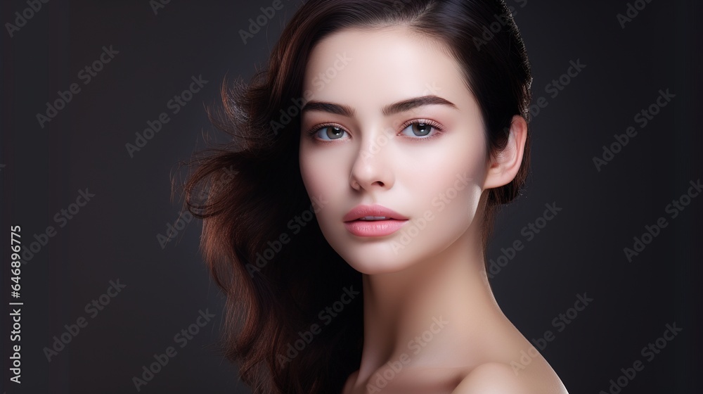 Fototapeta premium Beautiful woman with perfect fresh clean skin, cosmetics, and face care.
