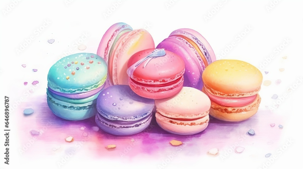 Fototapeta premium Dreamy pastel watercolor macarons AI generated