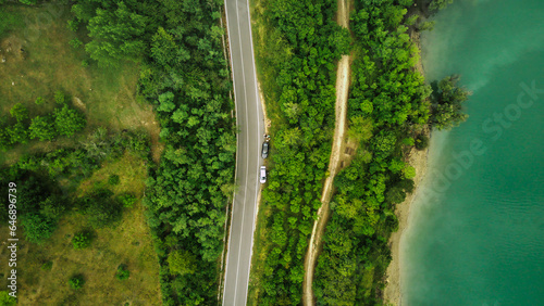 drone view of San Domenico mountain lake, Abruzzo, Italy © petro