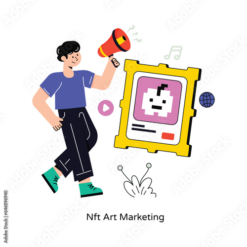 Nft Art Marketing Flat Style Design Vector illustration. Stock illustration