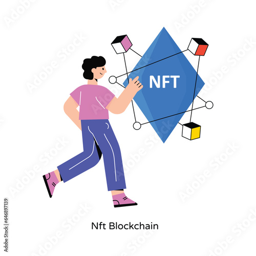 Nft Blockchain Flat Style Design Vector illustration. Stock illustration