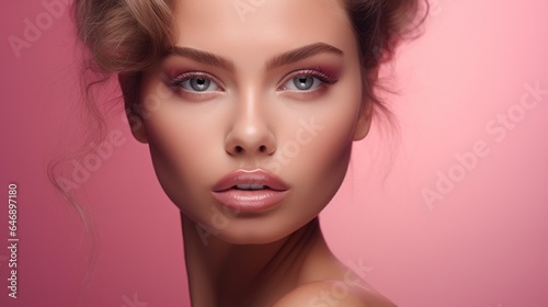 Closeup of a woman with healthy skin, natural make-up, and a beautiful face. Skin care concept for clean, fresh skin Commercial concept for facial care and treatment.