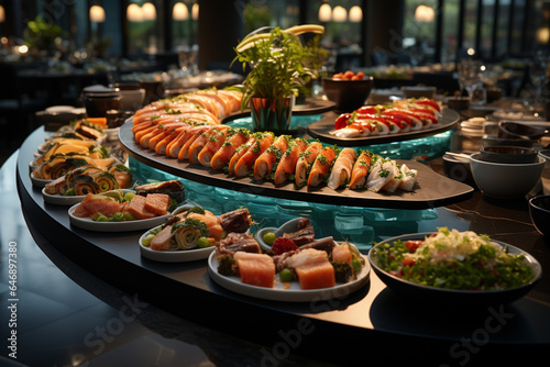 buffet with food in all inclusive hotel