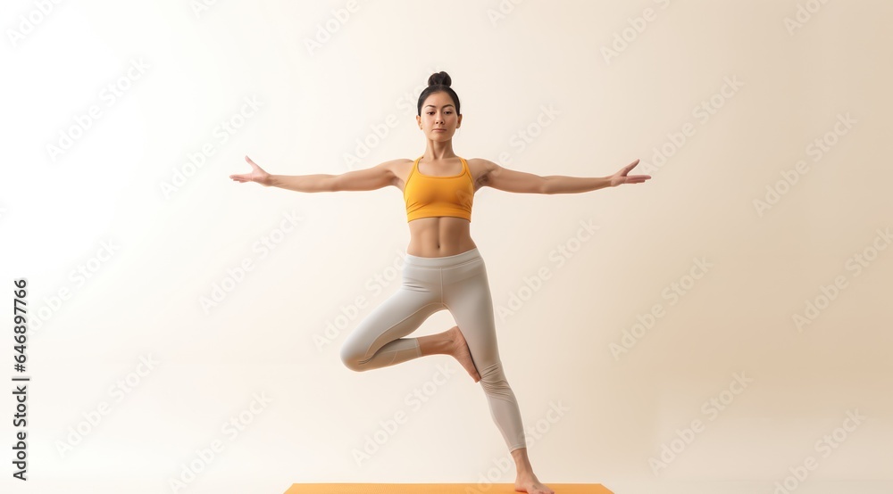 Asian Woman Performing Yoga Pose on a Clear Pink Background in Acrobatics Studio