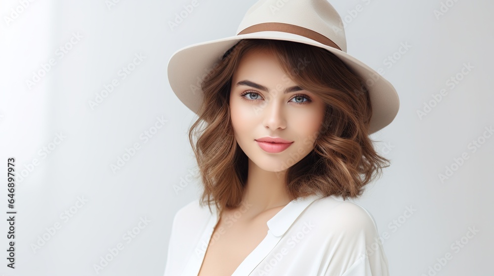 Effortless Chic: Portrait of a Young Woman in a Stylish Hat Effortless Chic: Portrait of a Young Woman in a Stylish Hat