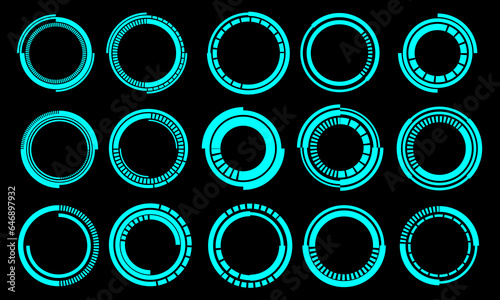 Set of sci fi blue circle user interface elements technology futuristic design modern creative on black background vector