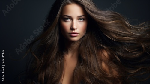 Lovely long hair.a beautiful woman with black hair stands out, hair treatment 
