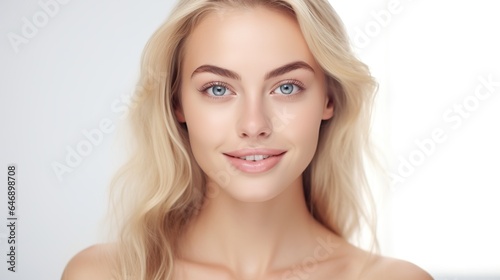 Beautiful young woman with clean fresh skin on face. Girl facial treatment. Cosmetology , beauty and spa. generative ai