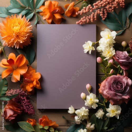 A bright floral with a paper mockup for invitation card