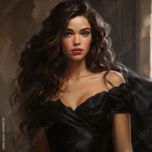 Beautiful Feminine Young Woman in Black Dress