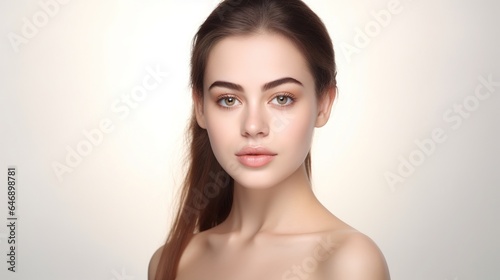 Portrait of beautiful woman with skin care and a shining face