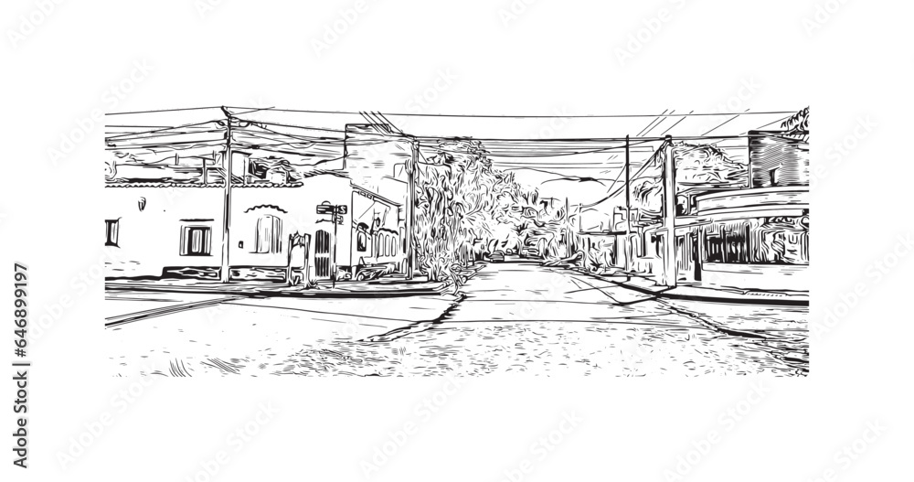 Building view with landmark of Salta is a provincial capital in northwestern Argentina. Hand drawn sketch illustration in vector