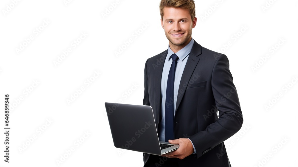 businessman with laptop on white background businessman with laptop on white background