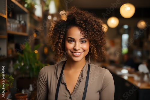 Black Small Business Owner Smiling at the Camera in Her Shop Lighting Bright