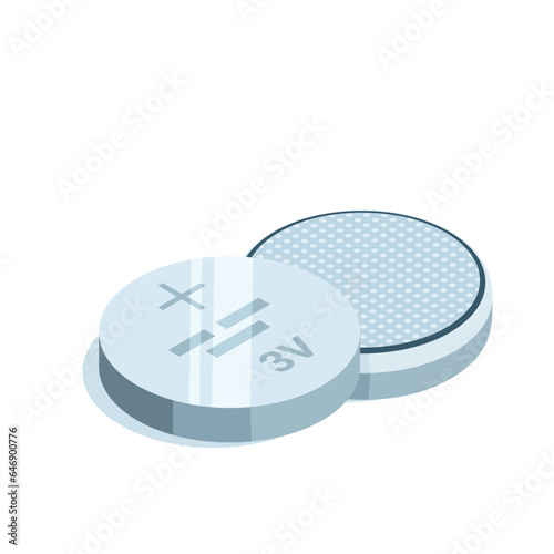 isometric tablet batteries in color on a white background, mini power supply for watches and small devices