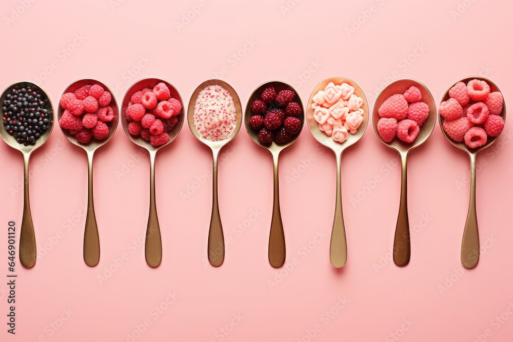 Dessert ingredients on pink background