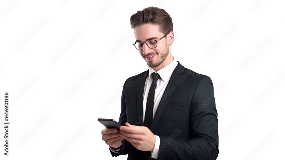 Businessman texting on his smartphone isolated on white background Businessman texting on his smartphone isolated on white background