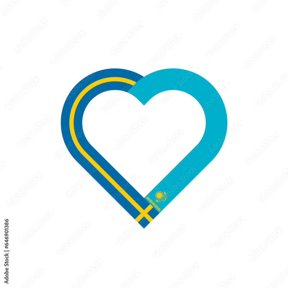 unity concept. heart ribbon icon of sweden and kazakhstan flags. vector illustration isolated on white background