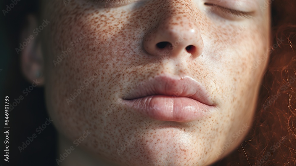 Obraz premium skincare for wellness, natural beauty, and confidence for a new makeup company. Cropped shot of the face of a young woman with freckles