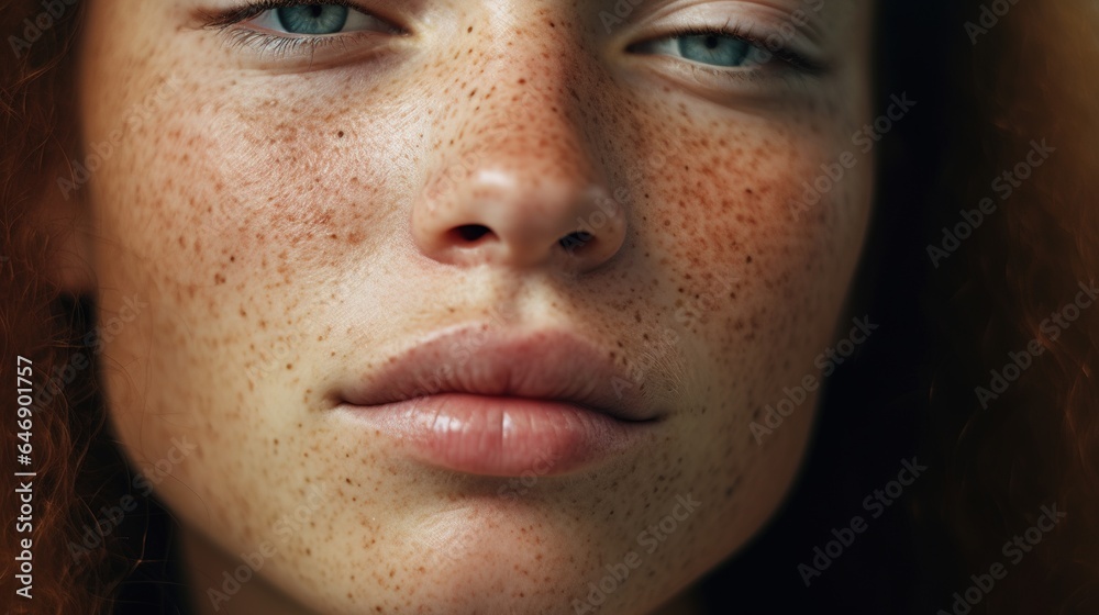 Fototapeta premium skincare for wellness, natural beauty, and confidence for a new makeup company. Cropped shot of the face of a young woman with freckles
