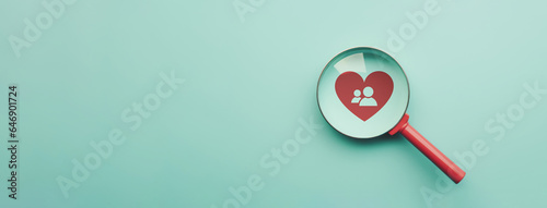 Increasing customer loyalty, Developing brand awareness, Understanding customer need, Providing value, Create relationship with customer engagement, Magnifying glass focus on customer heart icon
