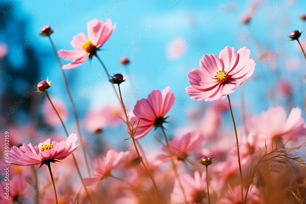 Cosmos flowers beautiful in the garden. generative ai. Cosmos flowers beautiful in the garden. generative ai.